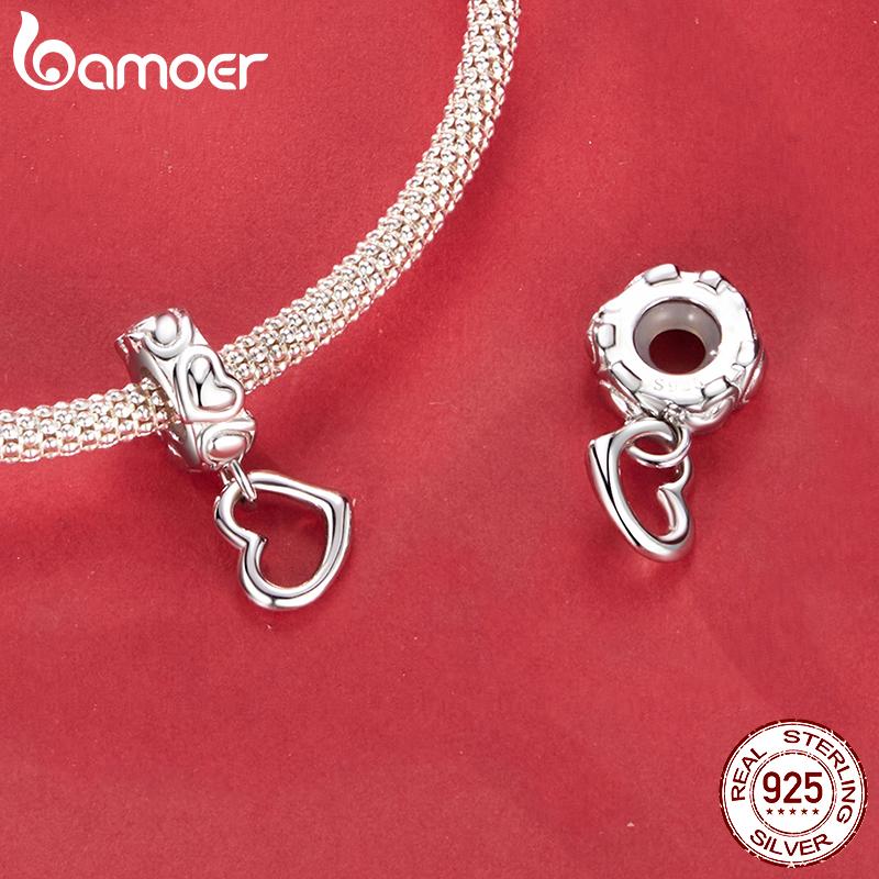 AMOER Solid 925 Srebro Sterling Różowe Serce Charm Koralik pasuje Oryginalna Bransoletka i Naszyjniki Biżuteria Bamoer Infinity Love Charm