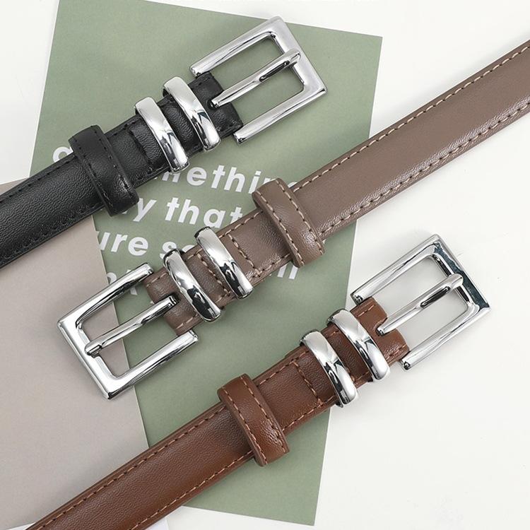 Women'S Leather Belt Design Sense Niche Trend Personalized Thin Belt High-End Belt