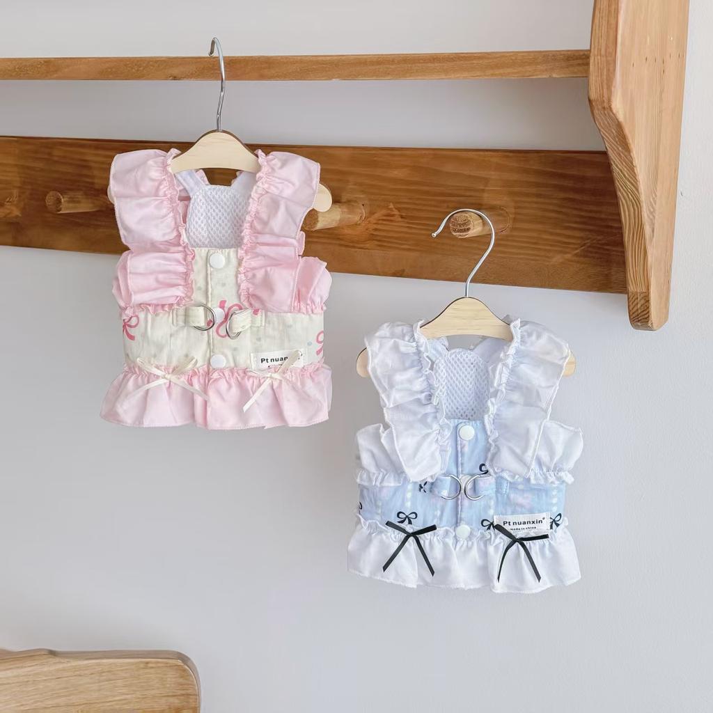New Pet Dog Dog Clothes Lace Princess Skirt Chest Strap Leash Set Spring and Autumn Summer