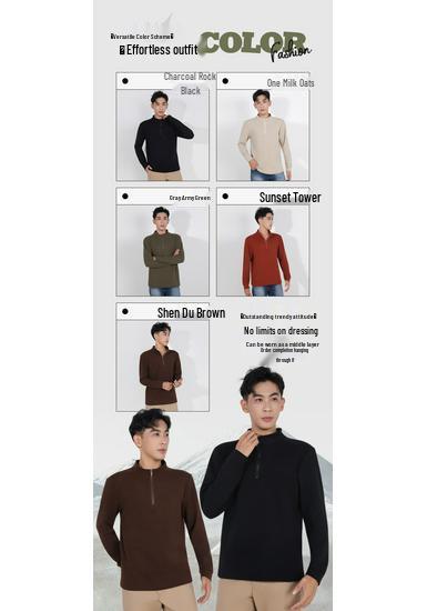 Men's Warm Fleece Half-Zip Jacket - Windproof, Stand-Up Collar, Long-Sleeved for Autumn/Winter Outdoor Sports & Casual Wear