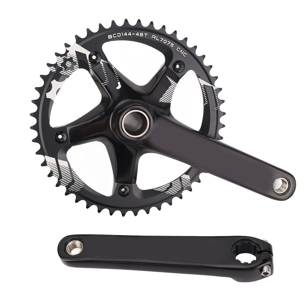 Hollow Integrated Crankset Set BCD144MM 48T Chainring Cycle Crankset for 8 to 12 Speed Gear Systems Black