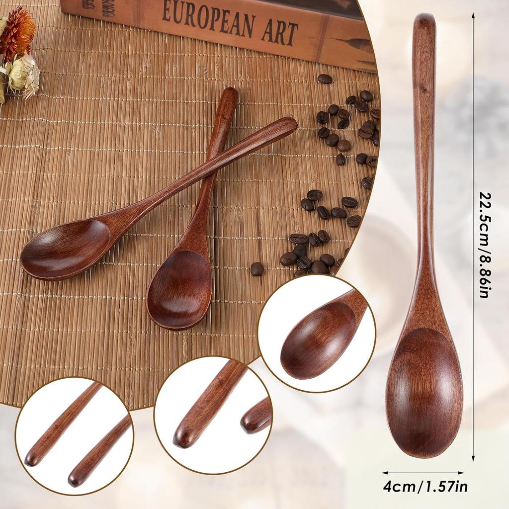 2 PCS 9 Inch Long Wooden Honey Spoons Handle Spoons Coffee Spoon Teaspoon Honey Stirring Spoon Cocktail Accessories for Kitchen Eating Dessert Mixing