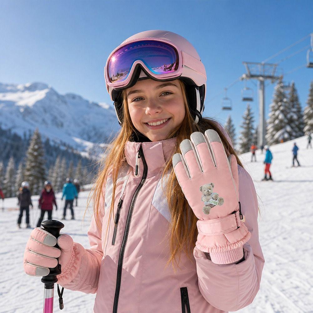 Warm Snow Gloves Waterproof Kids Winter Mittens Cute Children Ski Gloves  Mountaineering