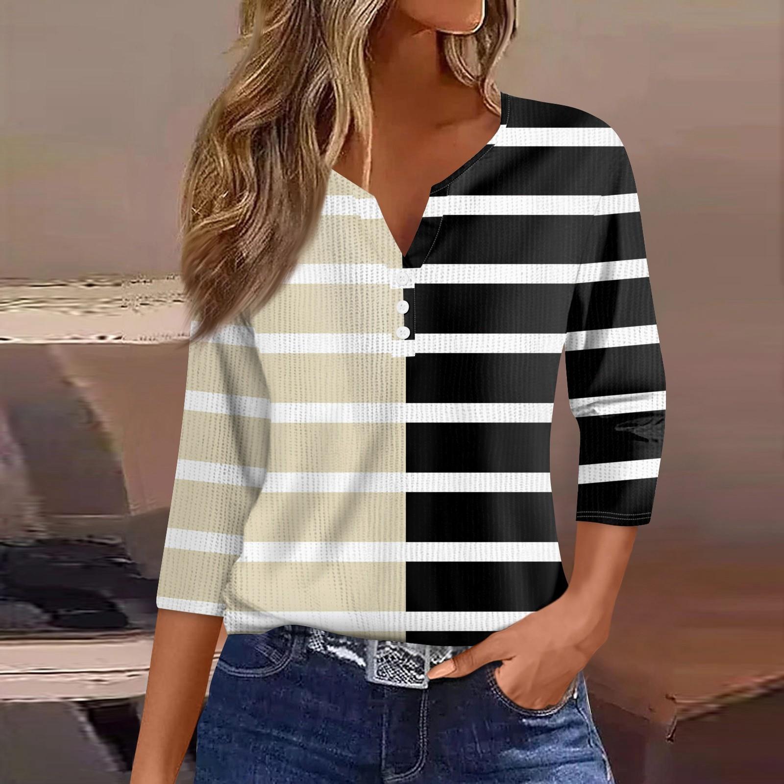 

Women s T Shirt Tee Print Button 3/4 Sleeve Knit Sweater Daily Weekend Fashion Basic V- Neck Regular Top XXXL