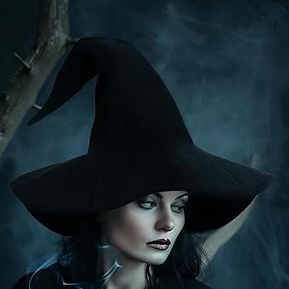 Cadılar Bayramı Cadı Şapkası Geniş Kenarlı Şapka Cadılar Bayramı Partisi Kostüm Aksesuarı için Ayarlanabilir Buruşuk Cadı Şapkası