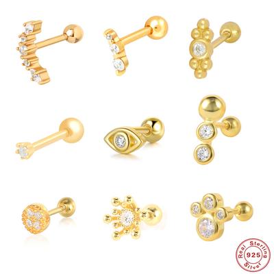 Boucles d'oreilles mini piercing à tige filetée en argent sterling S925, personnalisées yeux, yeux d'ange, petite marguerite, boucles d'oreilles piercing humain