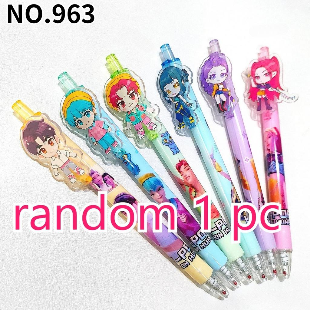 6PCS Cute K-POP Gel Pens Demon Hunters Press 0.5mm Black Ink Acrylic Patch High-Value School Stationery for Students