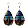 Colorful Dragonflies Flowers PU Leather Earrings Y2K Earrings Double-sided Printed Water Drop Earrings