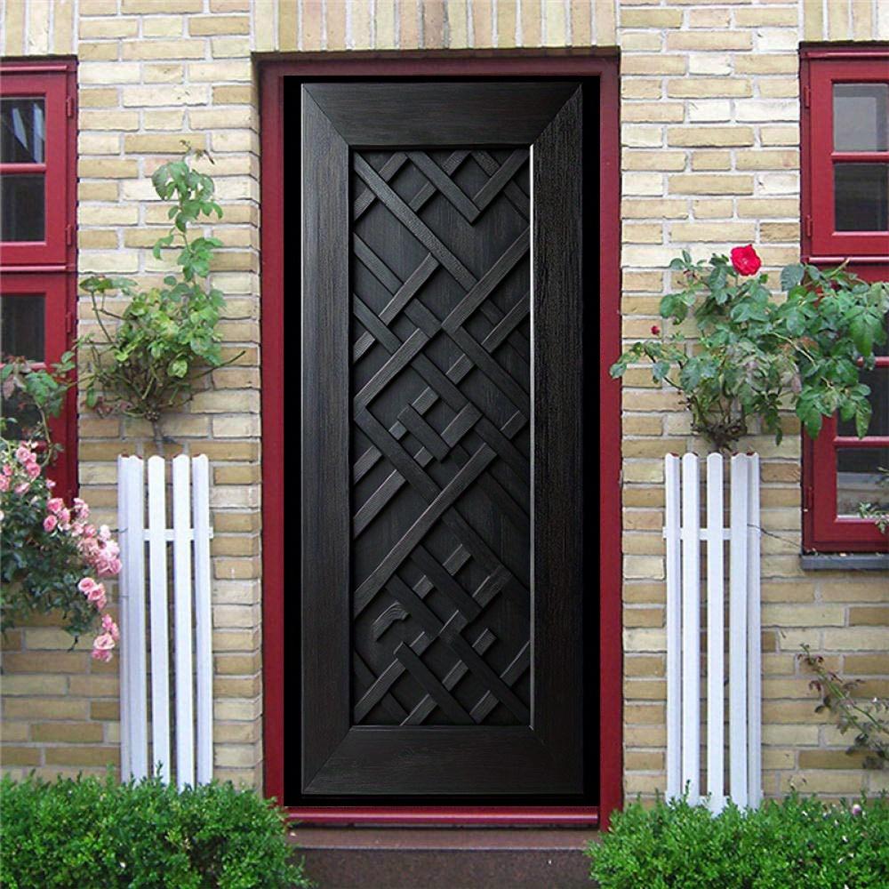 3D Door Decoration Stickers Modern Black Geometric  Simple Abstract Lines Flowers Wallpaper For Living Room Home Decor Bedroom Art Decals