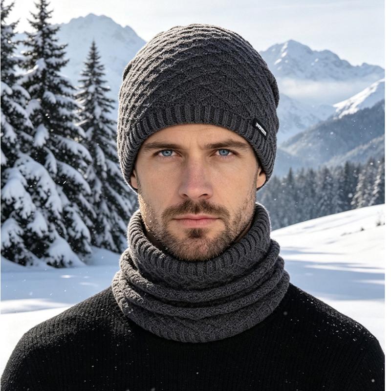 Winter Knit Beanie and Neck Warmer Set Warm Slouchy Hat Scarf for Men Women Cold Weather