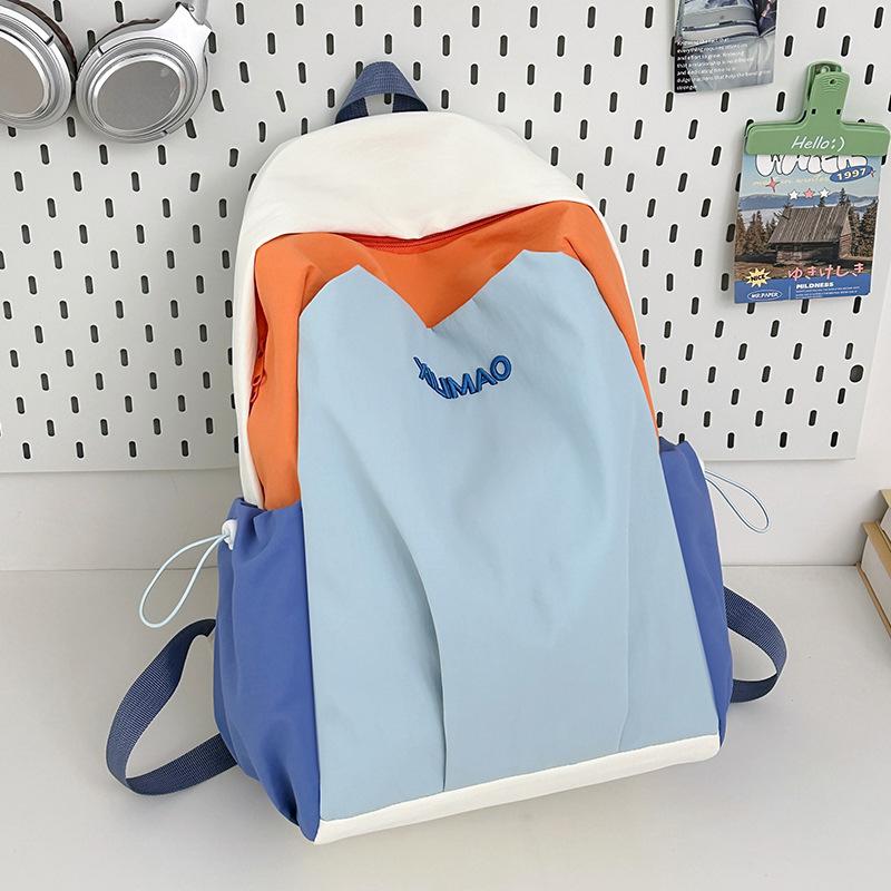 Casual backpack junior high school female student schoolbag ins large capacity couple travel backpack high value contrasting color backpack