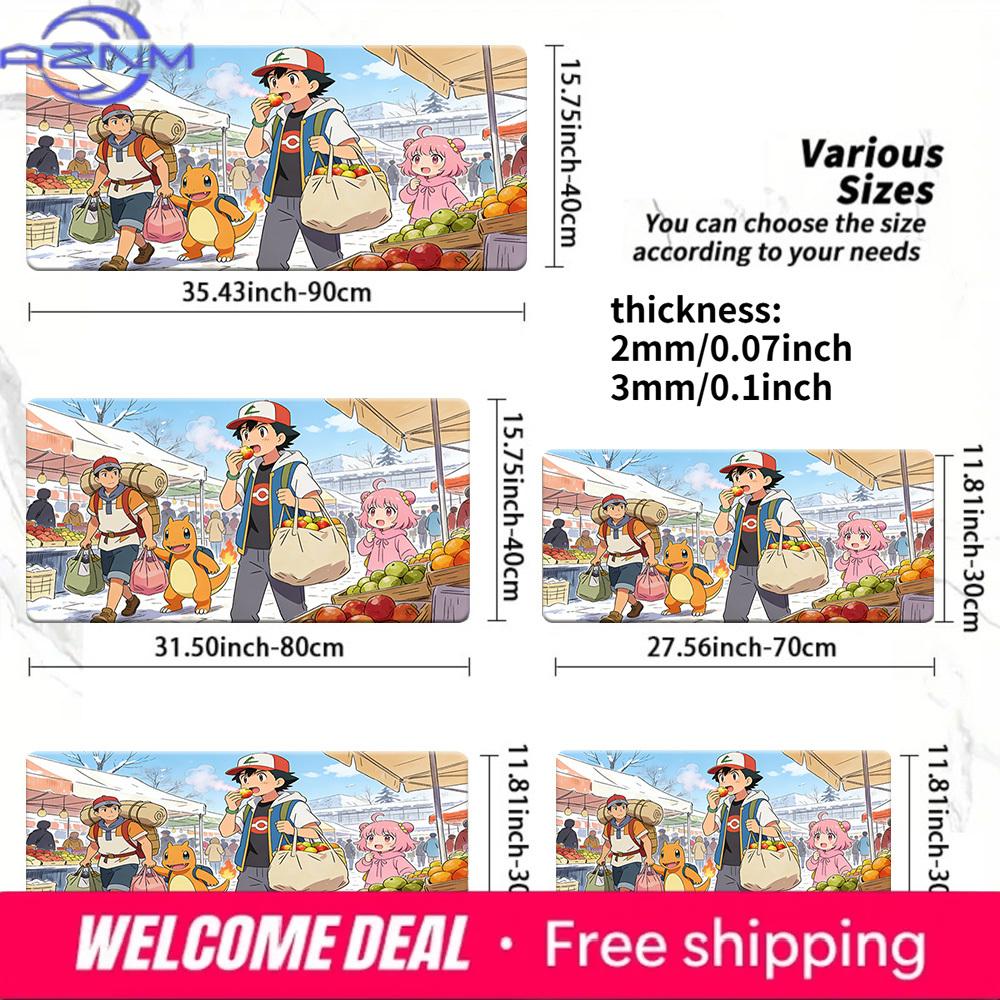 Pokemon Ash Charmander Winter Market Adventure Gaming Desk Mat NonSlip Washable Mouse Pad 30x80x0.2cm