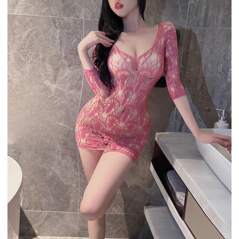 Sex Underwear Pure Desire Sexy Rose Mesh Clothes Gentle Sister Tie Naked Pink Hollow Onesie