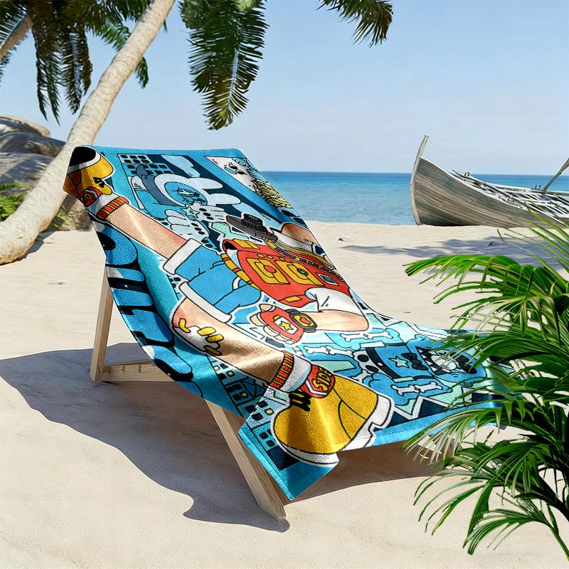 Happy Boy Illustration 2D Flat Print Beach Towel, Large Soft Quick Dry Towel for Beach Camping Swimming.MSTJ0918291