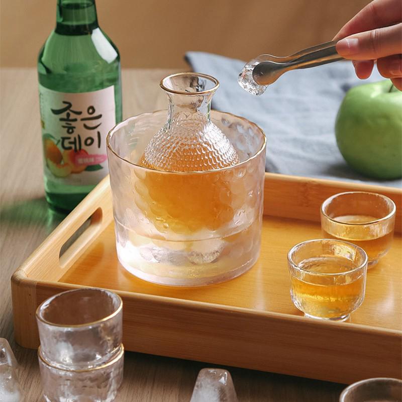 Japanese Golden Sake Decanter Set with Colored Wine Cups