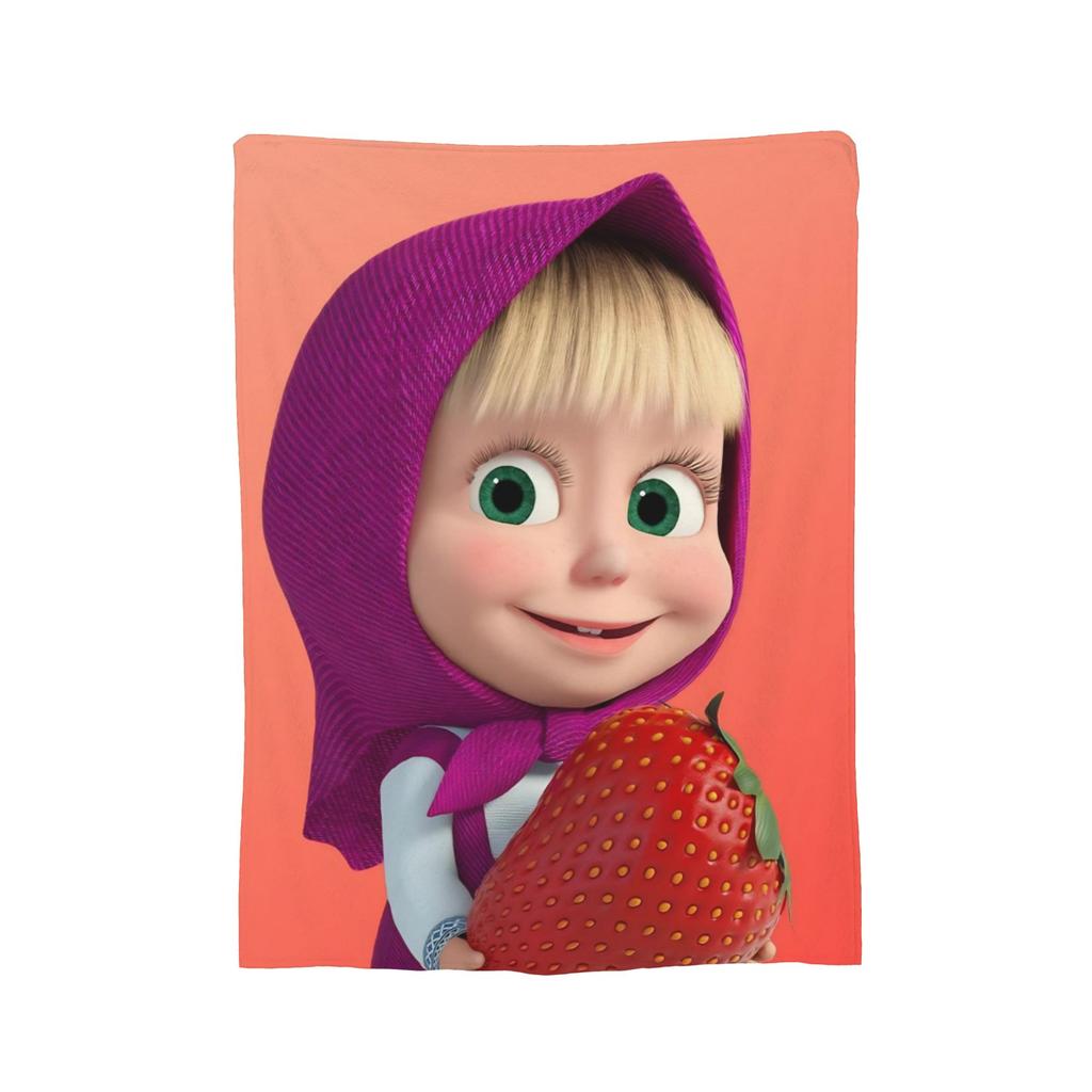 Cute Cartoon M Masha and Bear Blanket Coral Fleece Plush Summer Multi function Soft Throw Blanket for Sofa Travel Bedspread
