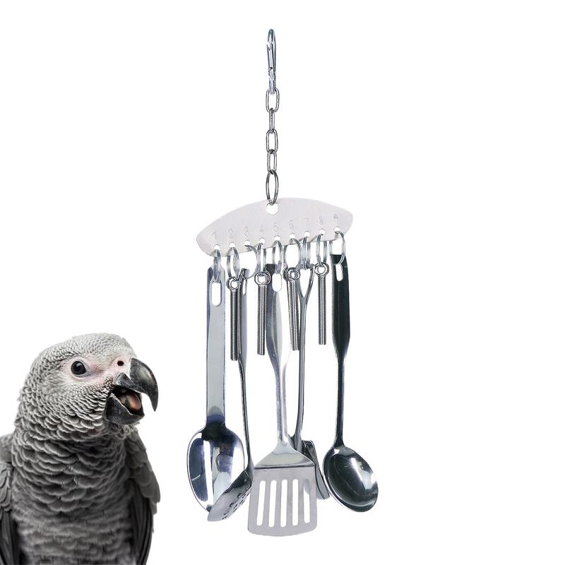 Papagei Edelstahl Löffel Spielzeug Vogel Papageien Nagen Schaufeln Kletterspielzeug Haustiere Vogelkäfig Zubehör Hängender Löffel Ring Spielzeug