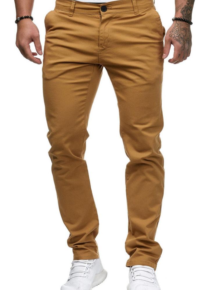 QINQING Oufier Heren Rechte Pijp Broek Casual Zomer Basis Katoenen Broek XL geel