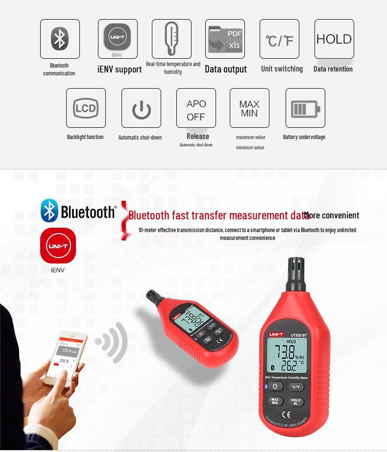 UNI-T UT333BT High-Precision Indoor/Outdoor Multifunctional Thermohygrometer