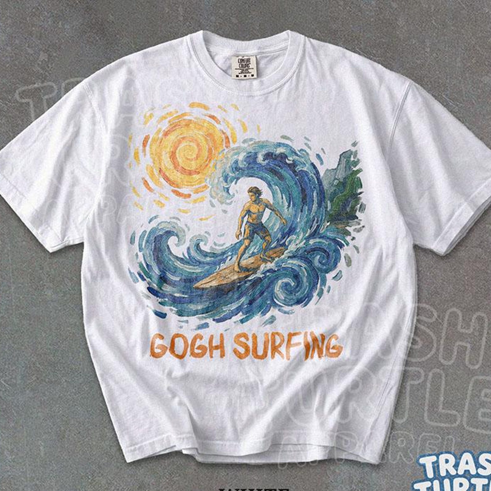 Vintage Gogh Surfing Shirt Retro Surfing Lover TShirt Big Wave T-shirt Graphic Beach 90s Gift Tee XL