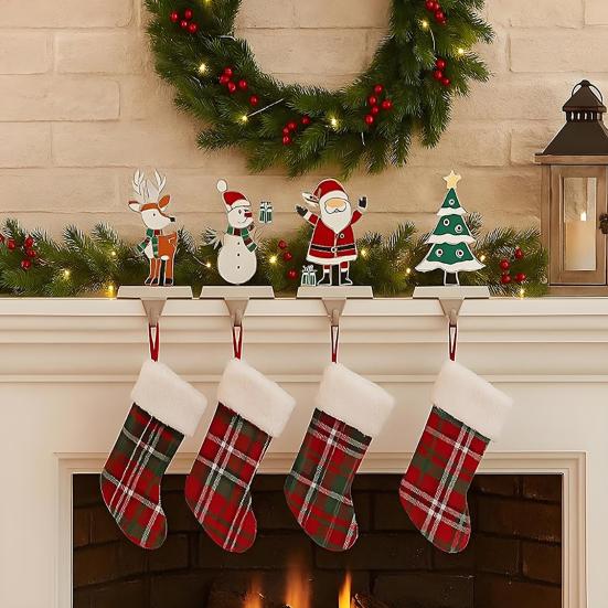 Christmas Stocking Holders for Mantel Non-Slip Heavy-Duty Metal Hooks Stable Display Stand Reindeer Santa Snowman Tree Decorations