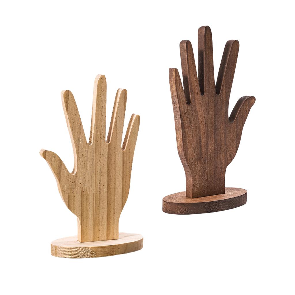 2 Pieces Stylish Hand Shaped Wooden Jewelry Display Stand Elegant Rings Bracelet Holder for Home and Store Decoration
