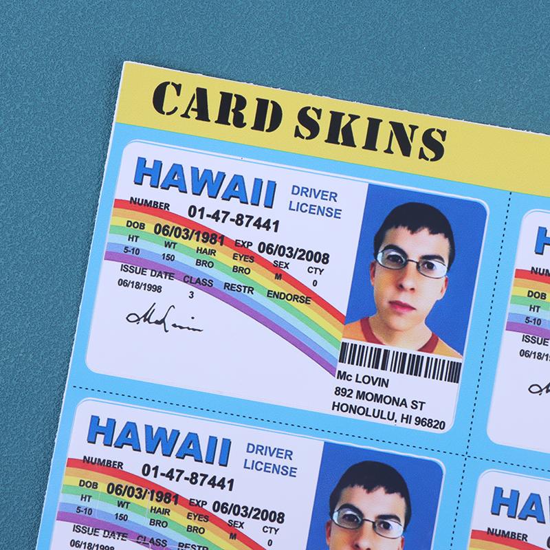 1/4 Pièces Mclovin Cartes de Crédit Bancaires Stickers de Carte de Bus Décoration Cool Carte Imperméable Autocollant de Carte de Crédit de Permis de Conduire