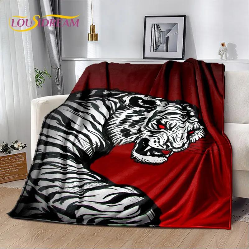 Tiertier-Tiger, Säbelzahn-Cartoon, weiche Plüschdecke, Flanelldecke, Überwurfdecke für Wohnzimmer, Schlafzimmer, Bett, Sofa, Picknick