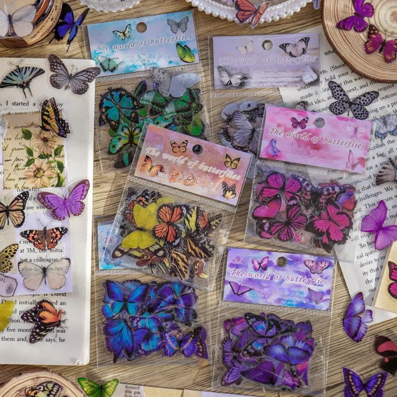 40 Pieces/pack Butterfly Series Stickers Art Collage Diary DIY Scrapbook PET Waterproof Craft Aesthetic Stickers