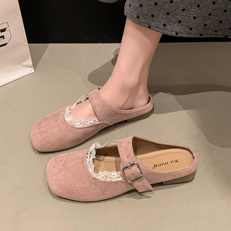 

Мереживні мереживні повсякденні капці Boken shoes весна і літо 2025 нові одинарні туфлі туфлі принцеси туфлі для виступів капці 40 рожевий