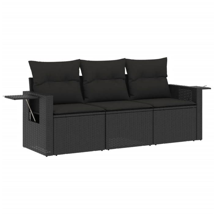 VidaXL Salon de Jardin avec Coussins 3 pcs, Canapés de Terrasse, Ensemble de Meubles de Patio, Mobilier d'Extérieur, Noir 3219854