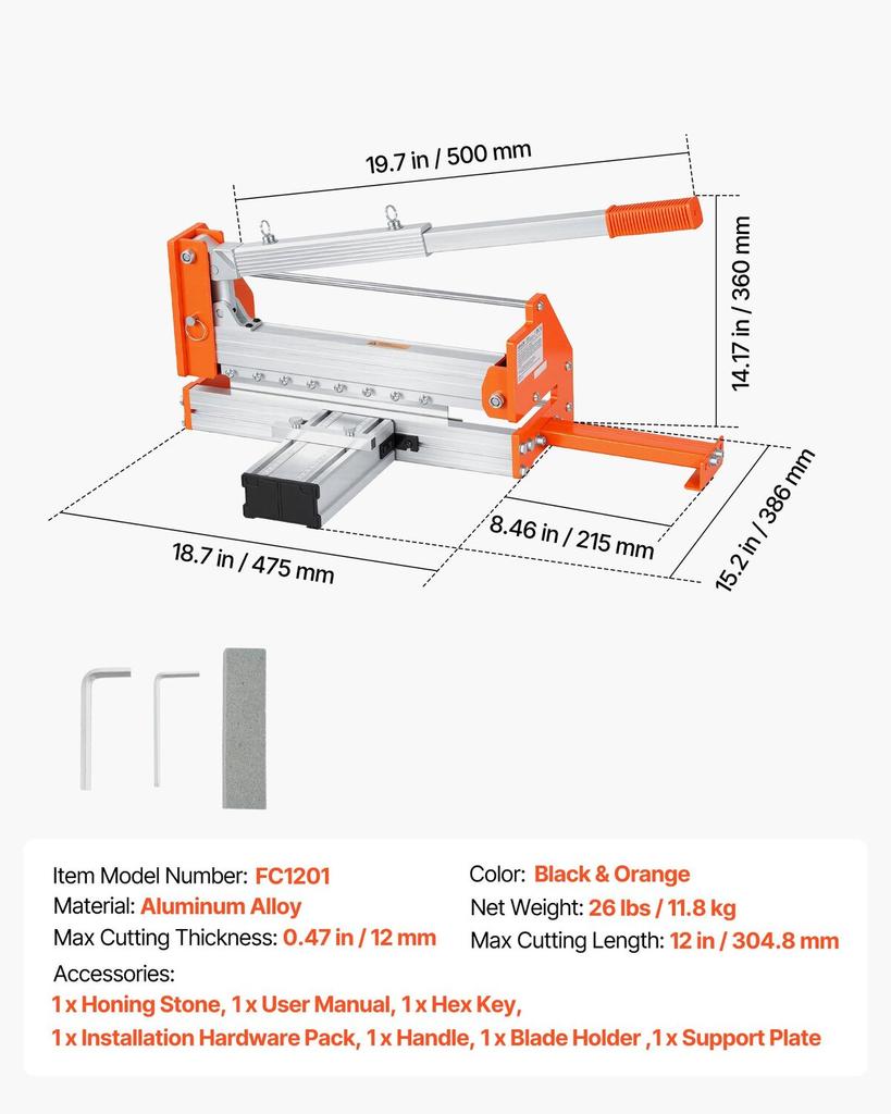 304.8mm Vinyl Floor Cutter, 12mm Thick Laminate Flooring Cutter with Upgraded Labor-Saving Aluminum-Alloy Lever, Telescoping Support Plate, Cuts