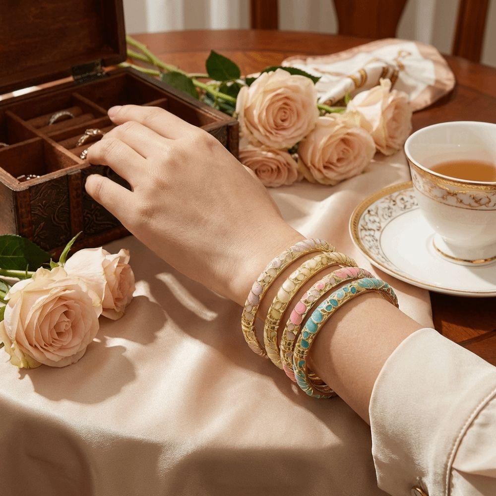 Ethnic Style Metal Enamel Bangle Colorful Hand Bracelet Charming Cloisonne Bangle Party