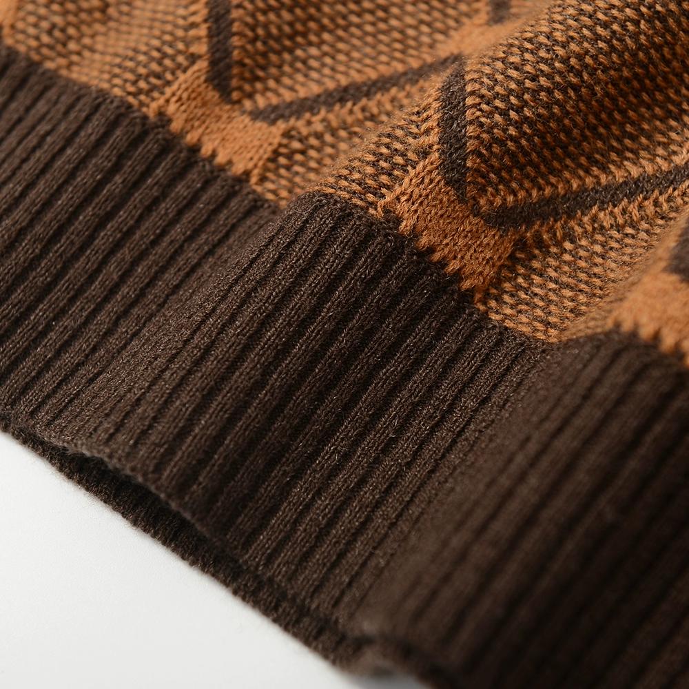 Men's Diamond Plaid Knitted Sweater Long Sleeved Pullover Sweater