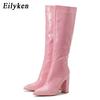 Fashion Eilyken Autumn Winter High Heel Women Knee High Serpentine Boots Designer Chunky Shoes Zipper Long Botas Mujer