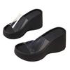 Transparent high-heeled thick-soled one-word slippers for women's outer wear, new summer silver heightened slope heel beach sandals