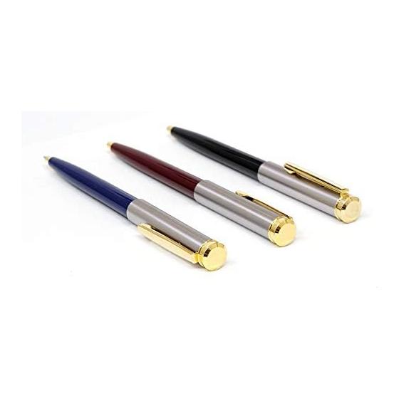 Made In Japan Metallic Retro Ballpoint Pen Set, Assorted Colors, 6 Pack. Features a Full-barrel Knock Mechanism, Semi-metallic Retro Style, Metal and