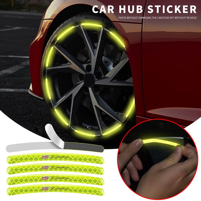 ATF1 Car Wheel Fluorescent Sticker Hub Sticker Reflective Warning for Cadillac ATS BLS CT4 CT5 CTS EXT ESCALADE SRX XT4 SLR XTS