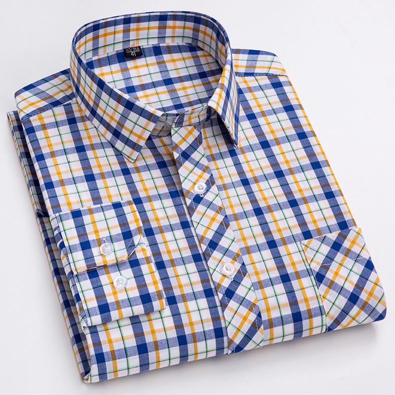 Men's 100% Cotton Plaid Long Sleeve Shirt - Casual Spring/Summer Style