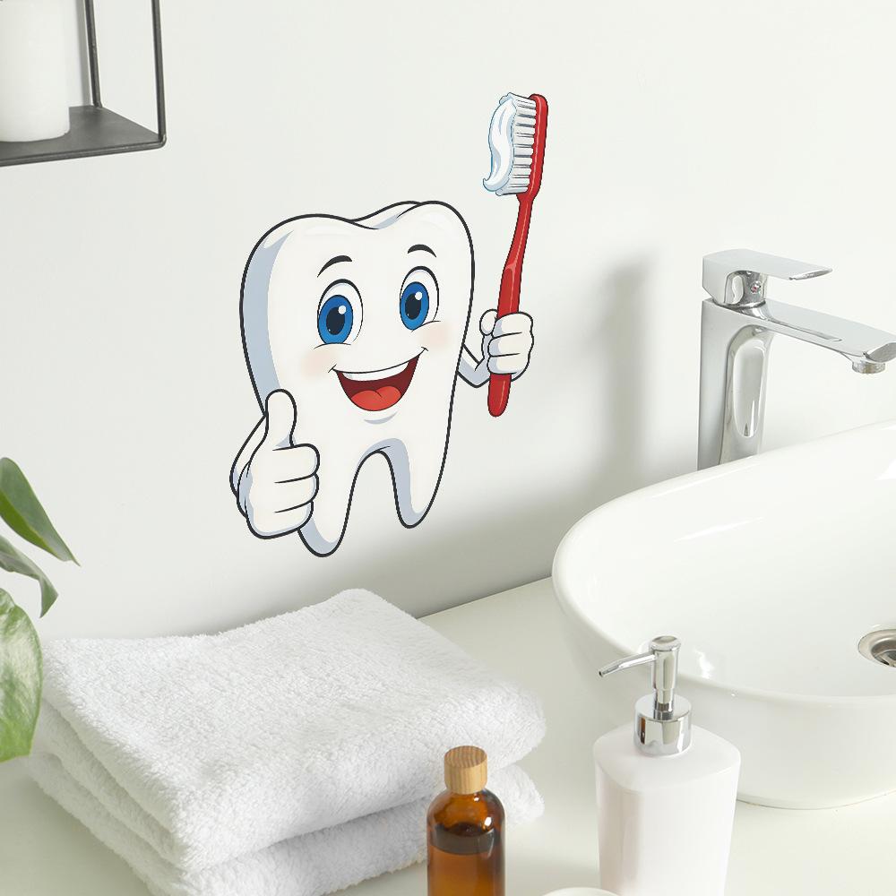 Cartoon Creative Toothbrush Bathroom Wall Sticker Self Adhesive Home Background Decor