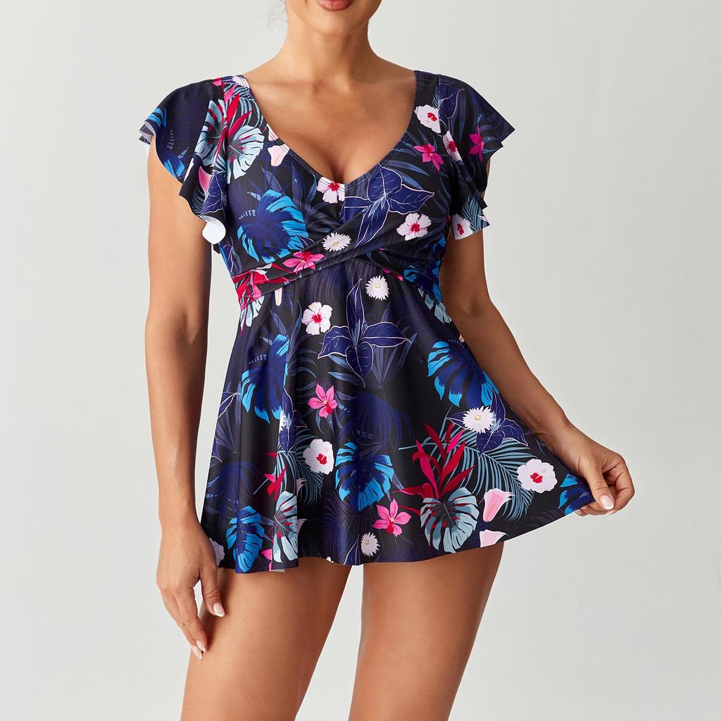 European & American Multi-Color Tankini Skirt Swimsuit for Women
