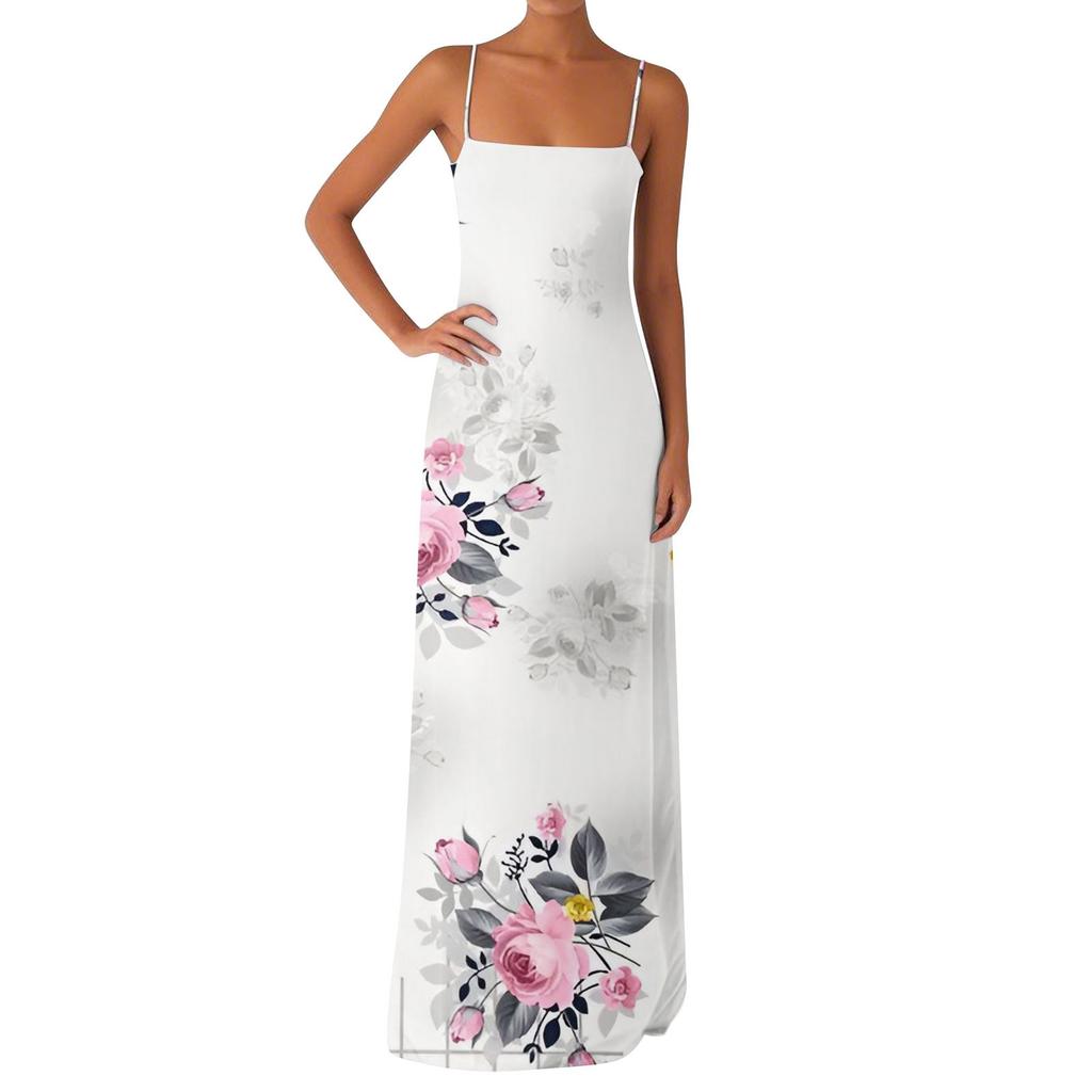 Damen Off-the-Shoulder Sexy Silky Floral Print Langes Kleid