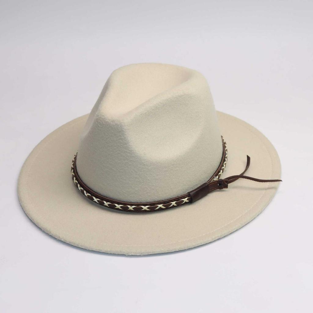 New European and American hot-selling belt jazz denim top hat European and American men's and women's multi-color stage hat woolen felt hat
