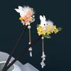 Flower Wooden Hair Stick Rabbit Hanfu Hairpin Retro   Hanfu Accessories
