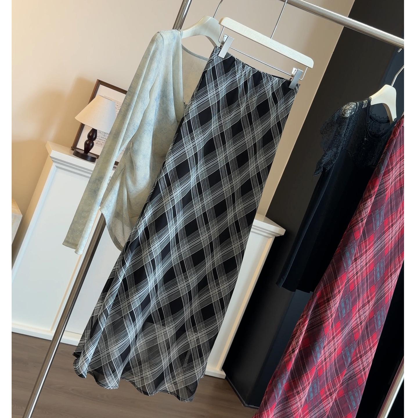 Women s High Waist A Line Plaid Midi Skirt Casual Flowy Fish Tail Maxi Skirt M