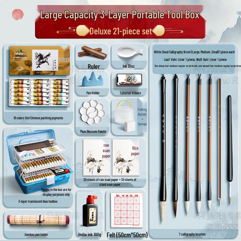 Maries 12-Farben Anfänger Tuschemalerei Set für Kinder mit Pinseln