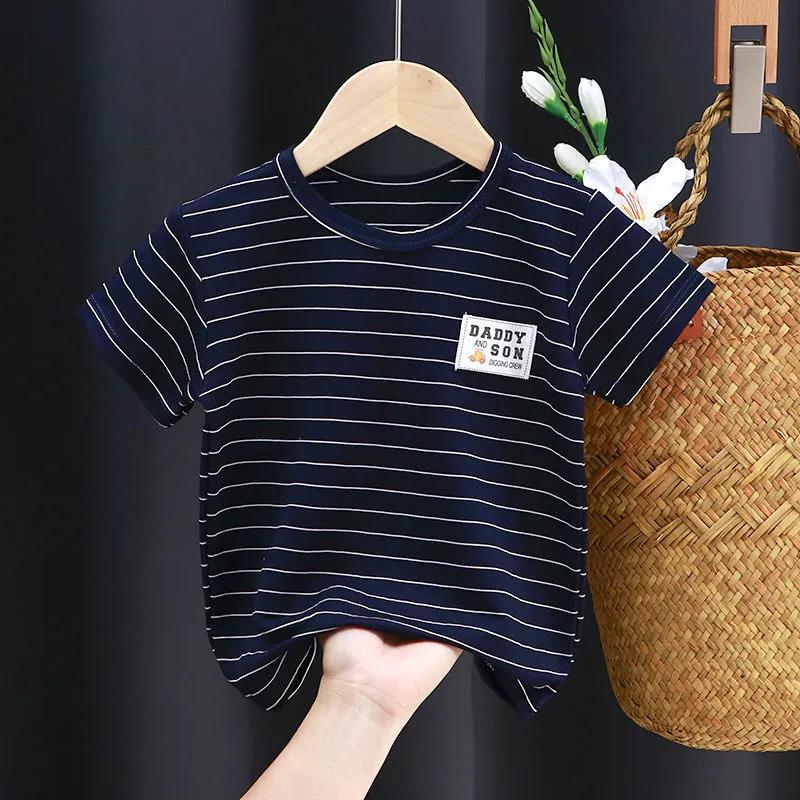 

Полосатая футболка из ледяного шелка с короткими рукавами, летний цельный топ, детская одежда с короткими рукавами, укороченный топ, повседневная футболка, футболки для мальчиков и девочек 90 чёрный