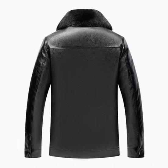 Men Coat Faux Fur Lapel Long Sleeve Faux Leather Jacket Thickened