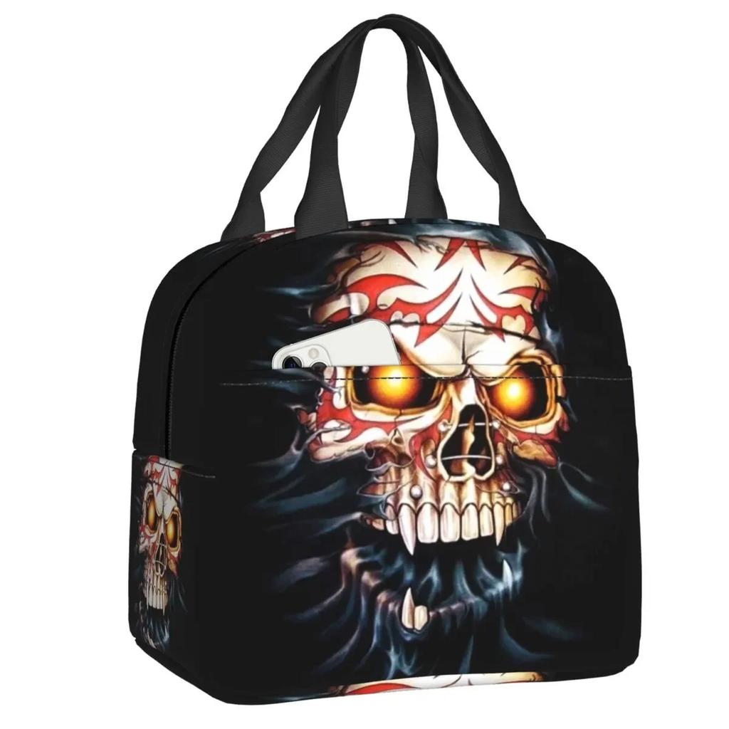 Skull Insulated Lunch Bag for School Office Resuable Thermal Cooler Lunch Box for Women Kids Food Container Bento Tote Bags