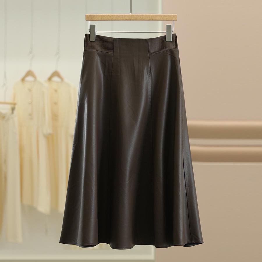 

Authentic [Sancai] High-Waist Slimming Leather Midi Skirt - Fall 2025 Collection M